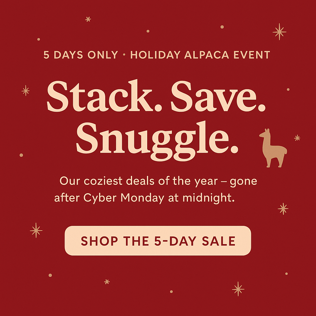 Sentinel Ranch Alpacas 5-Day Holiday Sale: Best Deals on Alpaca Socks, Sweaters, Blankets & Gifts