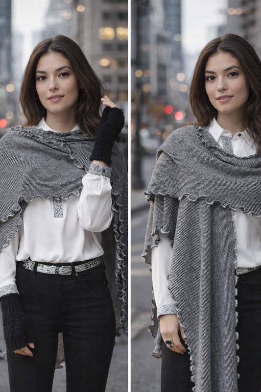 Ruffle Striped Baby Alpaca Shawl